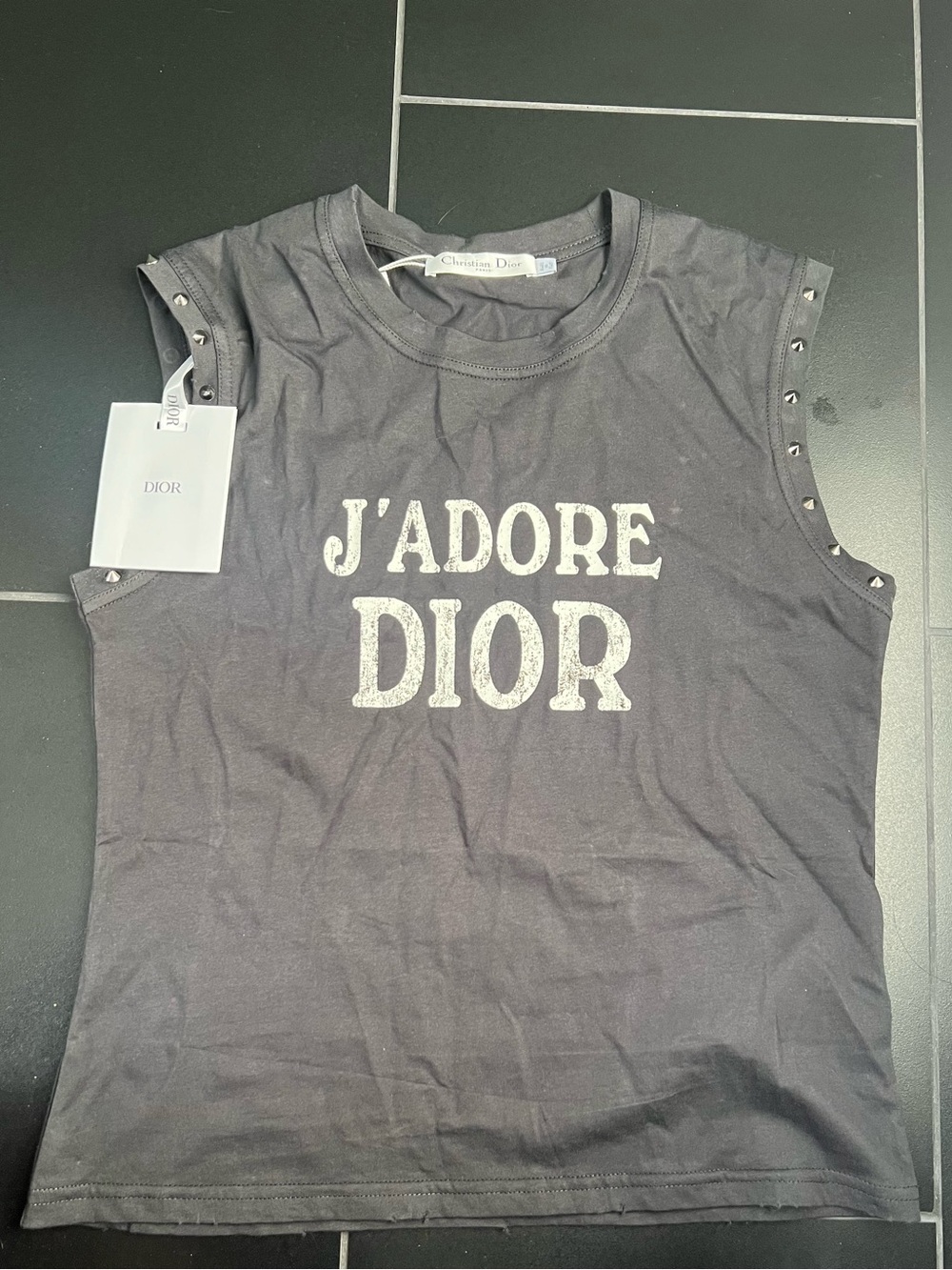 Dior J'Adore Stud-Trim Sleeveless Logo Tank - Gray